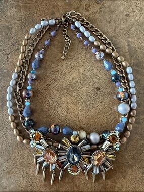 Gorgeous Statement Multi-Strand Crystal Necklace in Blue and Gold